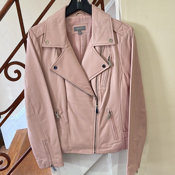 *Price Firm* Brand New Neiman Marcus Exclusive Pink Leather Moto Jacket Sz L - Picture 3 of 16